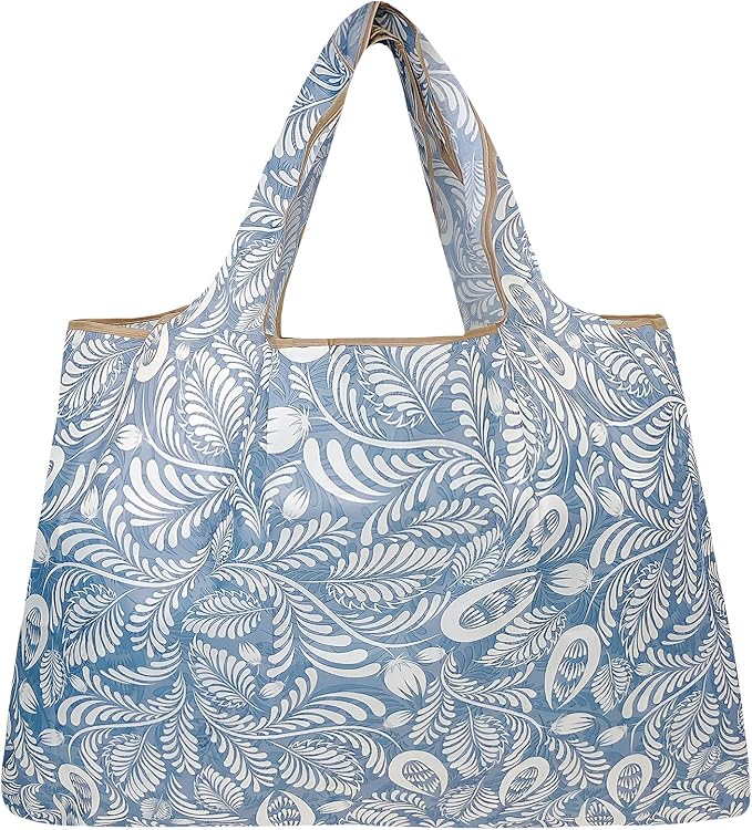 allydrew Large Foldable Tote Nylon Reusable Grocery Bags, Gray Ferns - Image 3