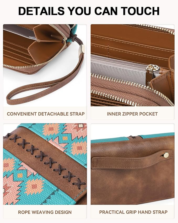 BOSTANTEN Wristlet Wallets for Women RFID Large Capacity Clutch Wallet | 24 Card Slots, 2 Zipper Pockets, Phone ＆ Card Holder, Zip Around, Hand Strap, Vegan Leather, Great Gifts - Image 4