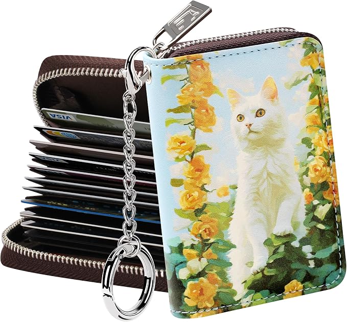 FurArt Zipper Wallet Women RFID Credit Card Holder keychain Wallet | ID Window RFID Blocking Compact Small business 15/16 slots by FurArt