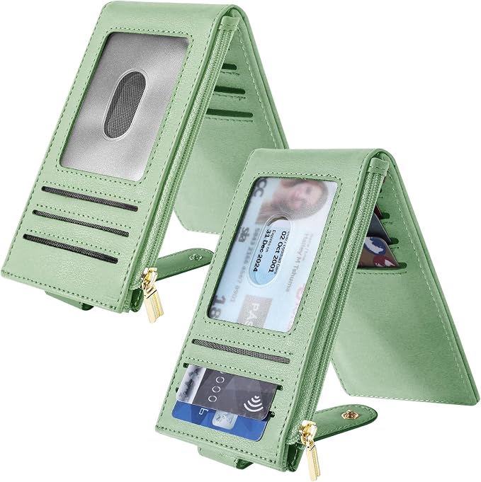 Chelmon Women's RFID Slim Card Holder Wallet | Thin Bifold Multi Card Case with Zipper Coin Pocket Purse for Women(Light Green) - Image 2