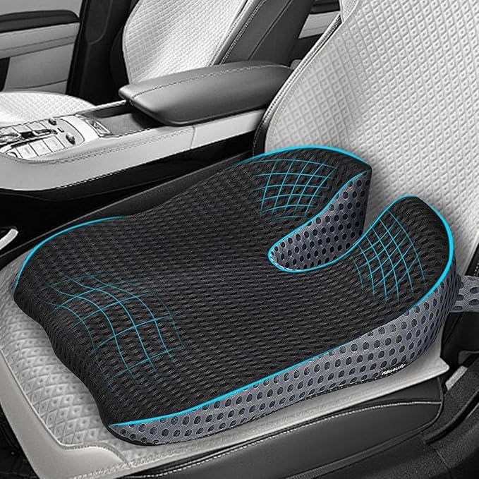 Car Seat Cushion for Driving, Memory Foam Wedge Booster for Adults | Breathable Mesh Cover, Adjustable Straps and Improved Sitting Height by Ajiteogy