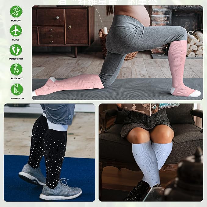 LEVSOX Wide Calf Compression Socks for Women&Men Plus Size 15-20mmHg Knee High Large Support Stockings for Circulation - Image 7