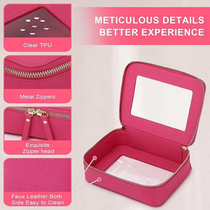 Pinkmik Clear Makeup Bag, (Fuxia, M) | Waterproof, Travel Cosmetics and Toiletries Case, Portable Makeup Organizer, Clear Car Bag with Zipper - Image 4