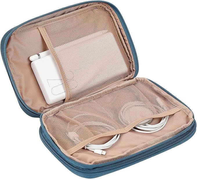 NISHEL Travel Cord Organizer Case, Large, Lake-Blue | Double-layer bag keeps chargers, cables, flash drive, and small tech essentials organized for trip, Large, Lake-Blue - Image 4