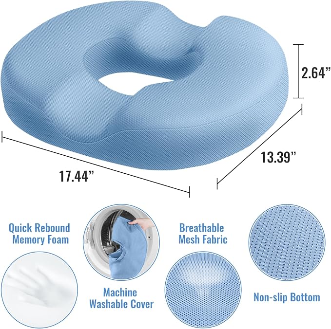 CloudBliss Donut Pillow Stadium Seat Cushion for Tailbone Pain Relief and Hemorrhoids, Memory Foam Seat Chair Cushion, Portable Seat Cushions for Bleachers, Car, Home & Office - Image 2