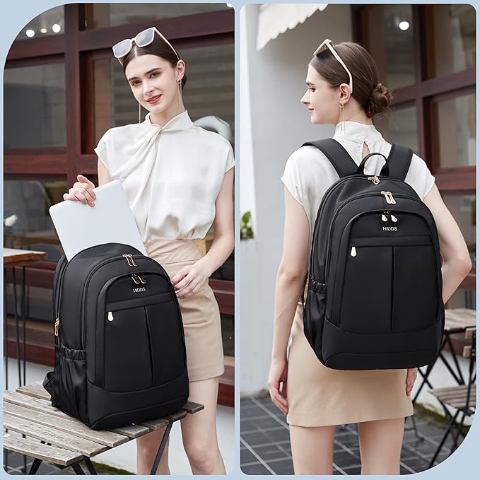 Travel Laptop Backpack for Women 15.6 Inch Computer Backpacks with USB Charging Hole Anti Theft Carry on Bag College Bookbag Large Black Back Pack for Work Business Traveling Commuter Daypack-Black - Image 2