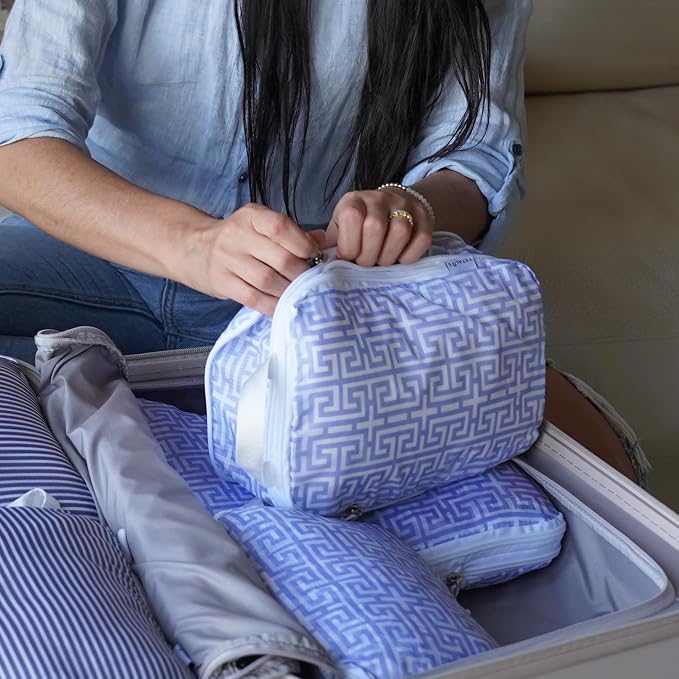 Compression Packing Cubes Organizer Bags for Suitcase & Backpack, Packing Cubes for Travel, Lightweight Luggage Organizers, Travel Cubes for Packing, Vacation Essentials - 3pc Set - Light Blue Boho - Image 4