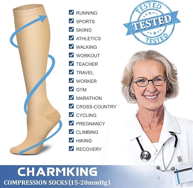 CHARMKING Compression Socks for Women & Men Circulation (3 Pairs) 15-20 mmHg is Best Support for Athletic Running Cycling - Image 6
