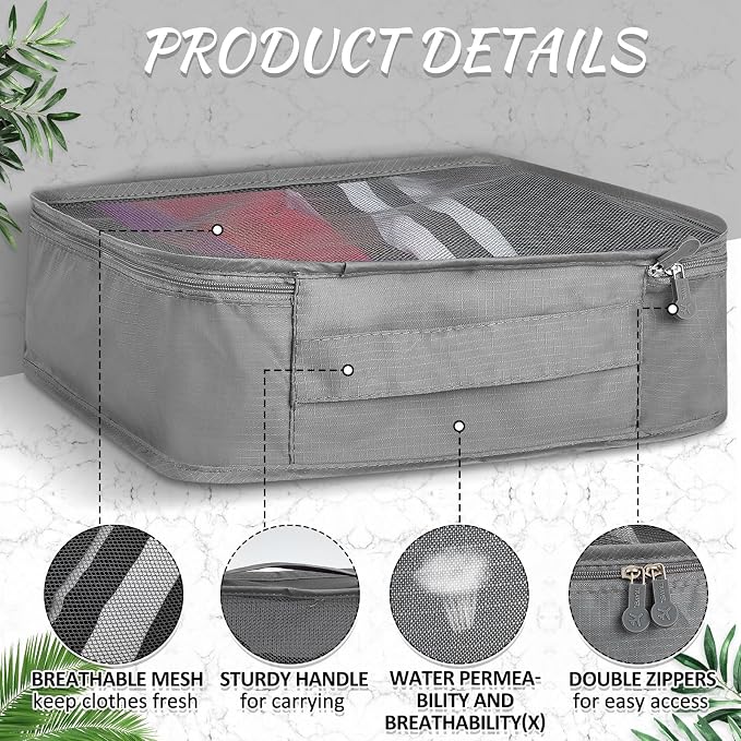 Silkfly 12 Pcs Packing Cubes for Suitcase Travel Luggage Bags Bulk Mesh Organizer Set for Hiking Camping Backpacking Clothes Accessories(Gray) - Image 3