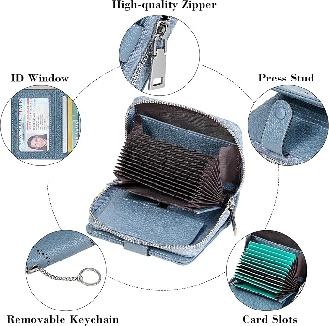 GAEKEAO Women's Leather Wallet RFID Blocking Card Holder with Many Compartments Small Purse with Zipper Key Chain Wallets - Image 5