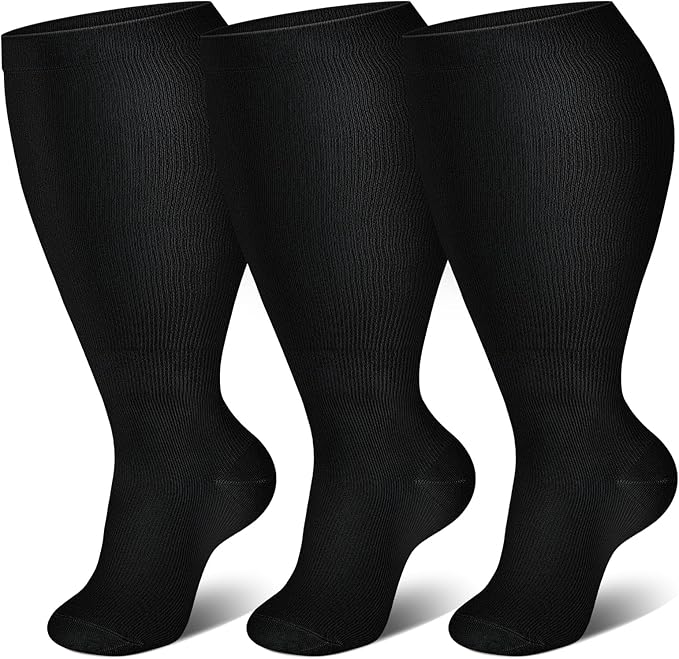 Genovega 3 Packs Wide Calf Compression Socks for Women Men Knee Hight S/M-4XL for Gifts by genovega
