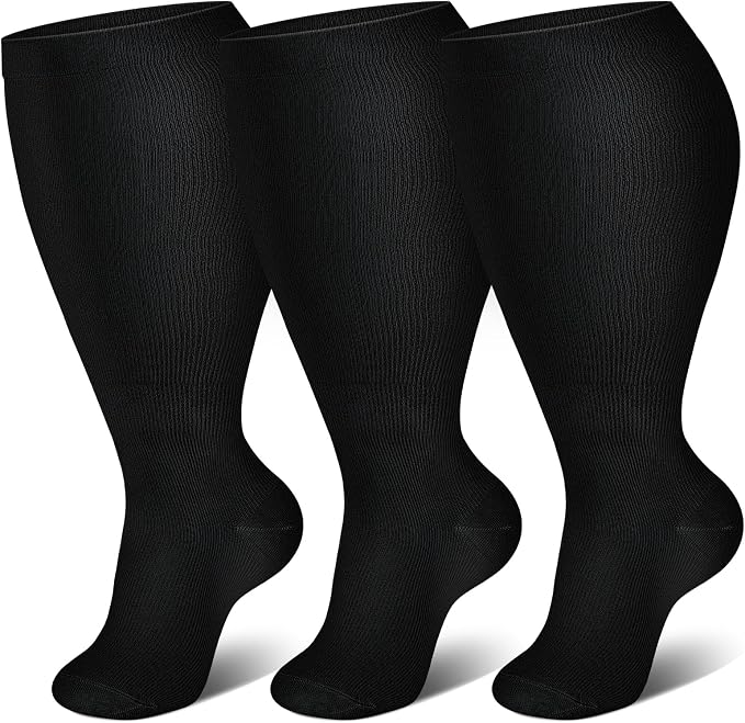 Genovega 3 Packs Wide Calf Compression Socks for Women Men Knee Hight S/M-4XL for Gifts by genovega