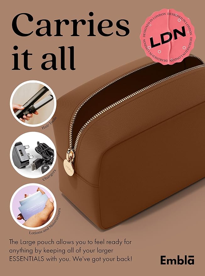 Embla Large Makeup Bag and Waterproof Nylon Travel Toiletry Bag, Large Capacity Cosmetic Zipper Pouch, Dark Brown - Image 5