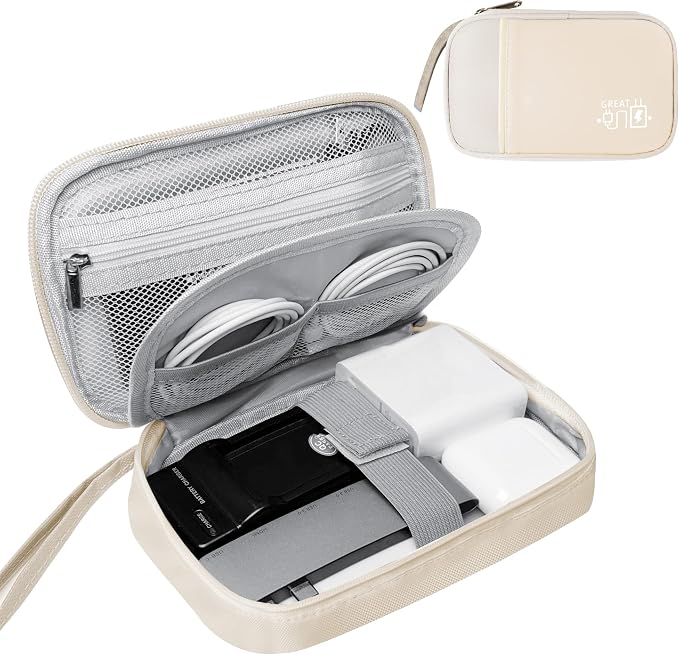 Lcsmaokin Electronics Travel Organizer,Portable Waterproof Electronic Travel Storage Bag for Small Charging Cord Storage,Charger,Small Electronics,SD Card etc,for Travel,Business -Beige by Lcsmaokin