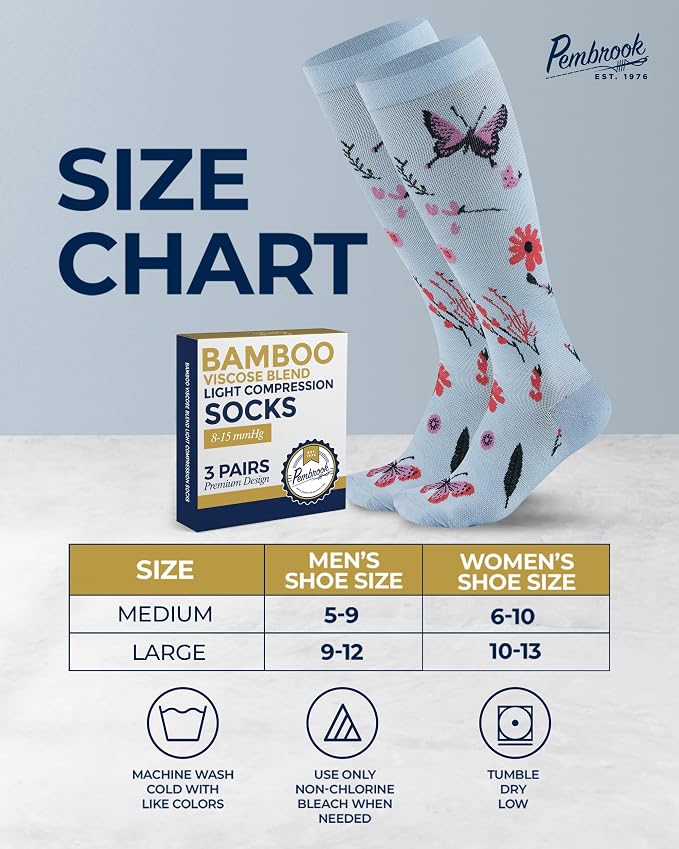 Pembrook® Bamboo Viscose Light Compression Socks - 3 Pairs | 8-15 mmhg Compression Socks | Knee High Comfort Support Socks - Image 6