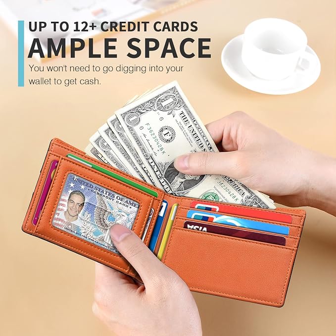RUNBOX Wallet for Men, Slim Leather Bifold, RFID Blocking Card Holder | Minimalist Front Pocket Design, Credit Card Organizer, Holds 11 Cards, Large Capacity, Thin Profile, Birthday Gifts for Men - Image 2