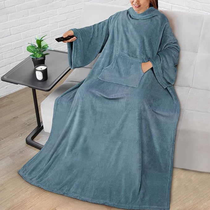 PAVILIA Blanket with Sleeves for Adult Women Men, Soft Warm Wearable Blanket Fleece Wrap Throw, Robe Blanket Gift - Image 9