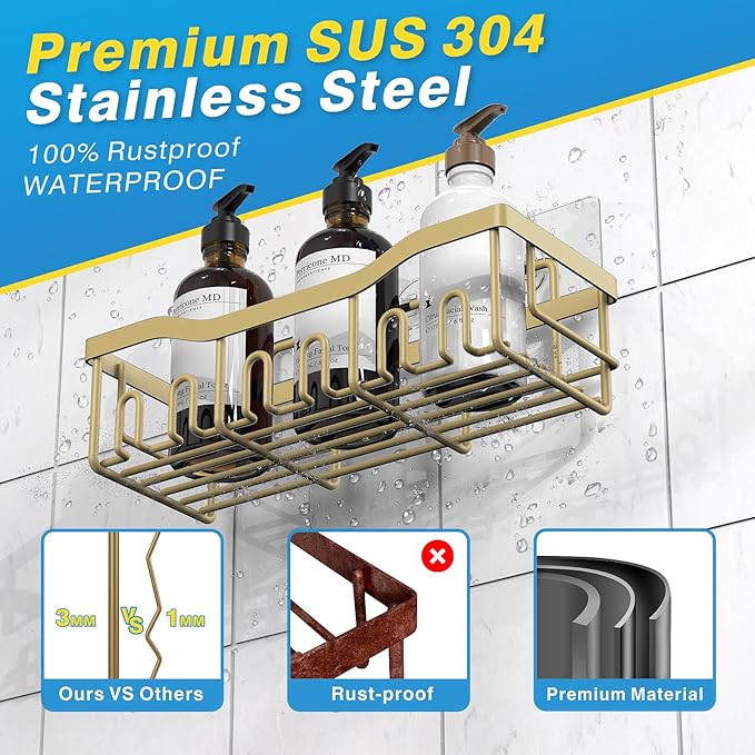 EUDELE Shower Caddy 2 Pack,Adhesive Shower Organizer for Bathroom Storage&Home Decor&Kitchen Organizers and Storage,No Drilling,Rustproof Stainless Steel Shelf Organizer,Bathroom Decor Sets - Image 4