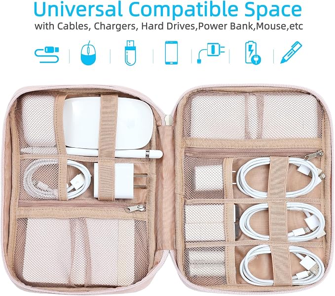 NISHEL Travel Cord Organizer, Electronic Cable Accessories Storage Bag | Bag for chargers, cables, phones, hard drives, USB devices and SD cards, ideal for travel and daily use,Pink - Image 2