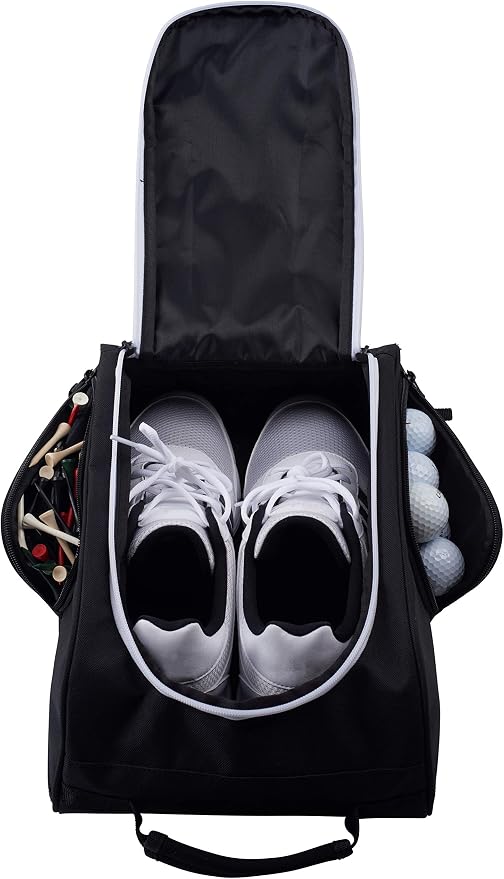 Athletico Golf Shoe Bag - Zippered Shoe Carrier Bags With Ventilation & Outside Pocket for Socks, Tees, etc. Perfect Storage (Black) by Athletico