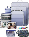 Veken 11 Set Compression Seting Cubes Garment Bags for Travel Essentials,Compressible Expandable Luggage Organizer Bags for Clothing,Space Saver Bags with Over 99 pcs of Mesh Holes(Dark Blue Floral) by Veken