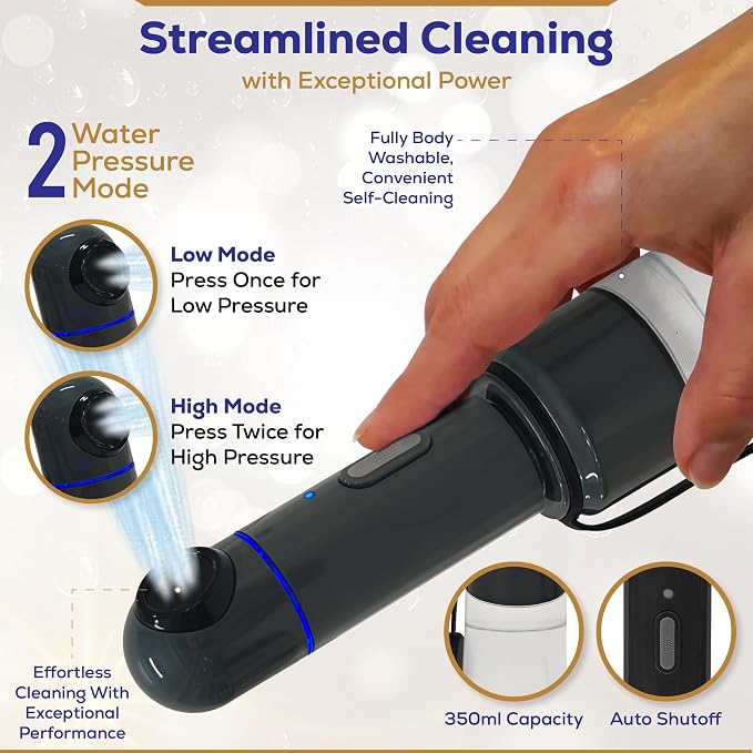 LuxeJet V2 Portable Bidet for Travel with 350mL Built-in Bottle | Electric Handheld Rechargeable Personal Cleaning Sprayer, IPX7 Waterproof, 400mAh Battery USB Type-C Charging, Obsidian Drift - Image 3