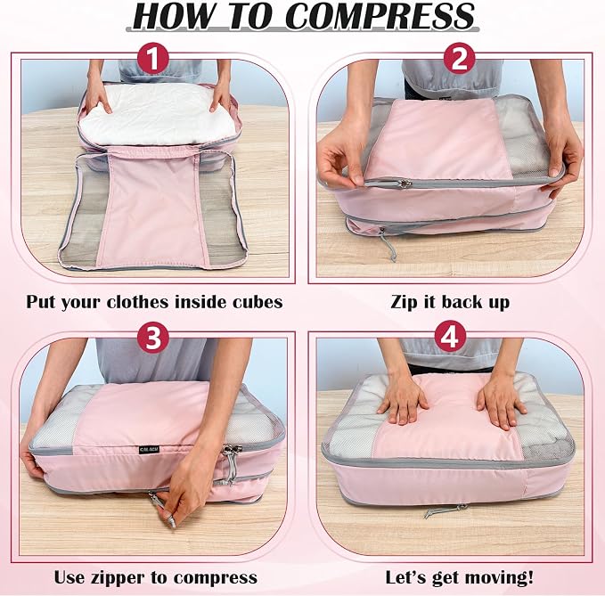 Compression Packing Cubes for Travel Packing Organizers, Mesh Pink, XL | Expandable Travel Cubes for Packing Suitcase Organizer Bags Compression Bags for Travel Accessories - Image 5