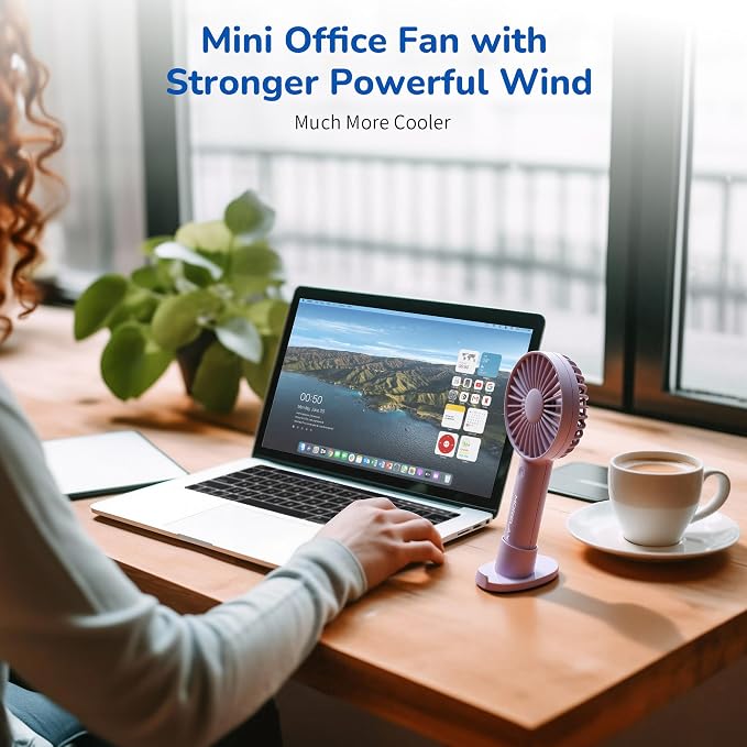 Jancane Handheld Fan, USB Rechargeable Mini Portable Fan with Base, 10H Battery, Strong Wind, Small & Powerful, Cute Design for Travel, Makeup, Girls Women Summer Gift (Purple) - Image 7