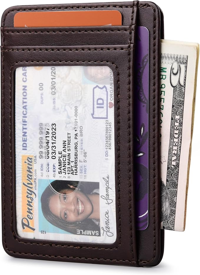 Buffway Slim Minimalist Front Pocket RFID Blocking Leather Wallets for Men and Women - Pebble Brown - Image 2