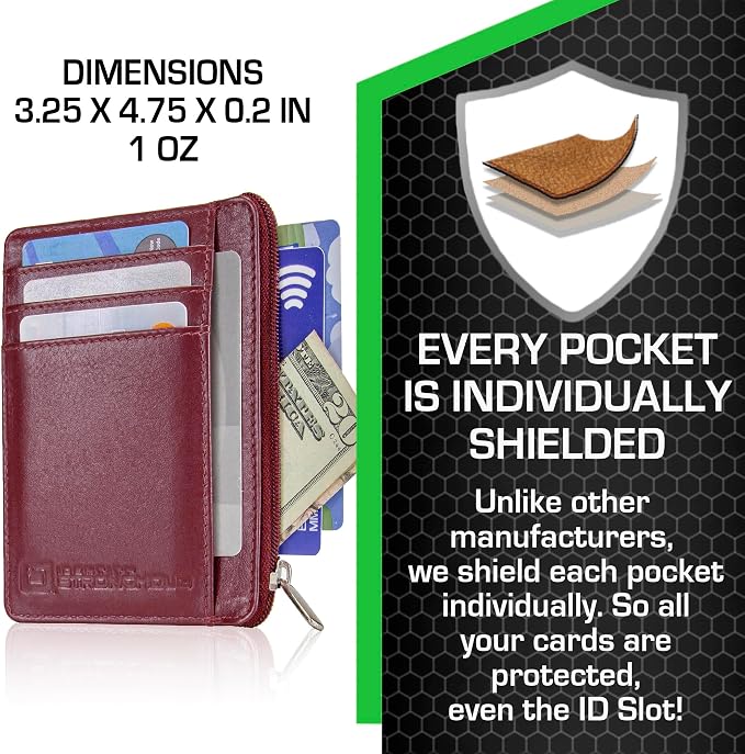 ID STRONGHOLD RFID Front Pocket Wallet Mini Minimalist Wallet Slim Wallet Genuine Leather with Zipper , Red , Small - Image 2