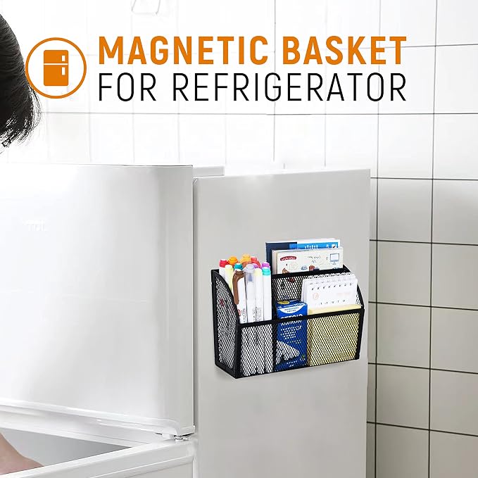 3-Grid Magnetic Pencil Holder, Strong Magnet Locker Organizer, Black | Mesh Magnetic Shelf, Marker Holder Perfect for Whiteboard, Refrigerator and Locker Accessories - Image 5