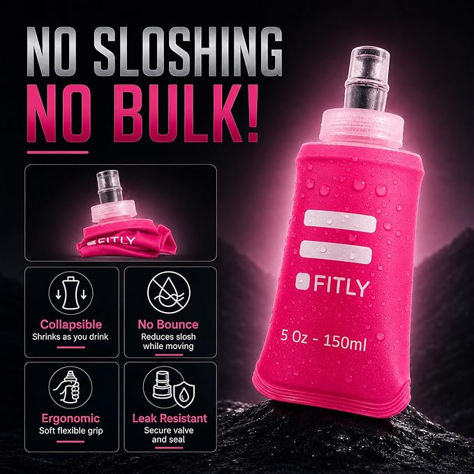 FITLY Soft Flask - Shrink As You Drink Soft Water Bottle for Hydration Pack - Folding Water Bottle Ideal for Running, Hiking, Cycling, Climbing & Rigorous Activity - Image 4
