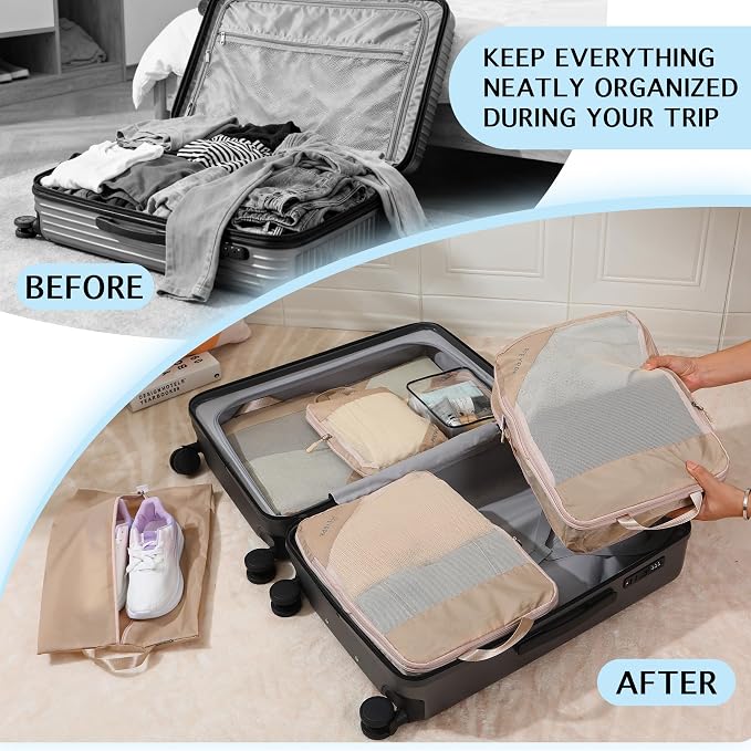 PFEYRPK Lightweight Compression Packing Cubes for Suitcases, Compressible Expandable Travel Packing Organizer with Clear Toiletries and Backpack Bag, Travel Essentials for Carry on Luggage 7 Set - Image 3