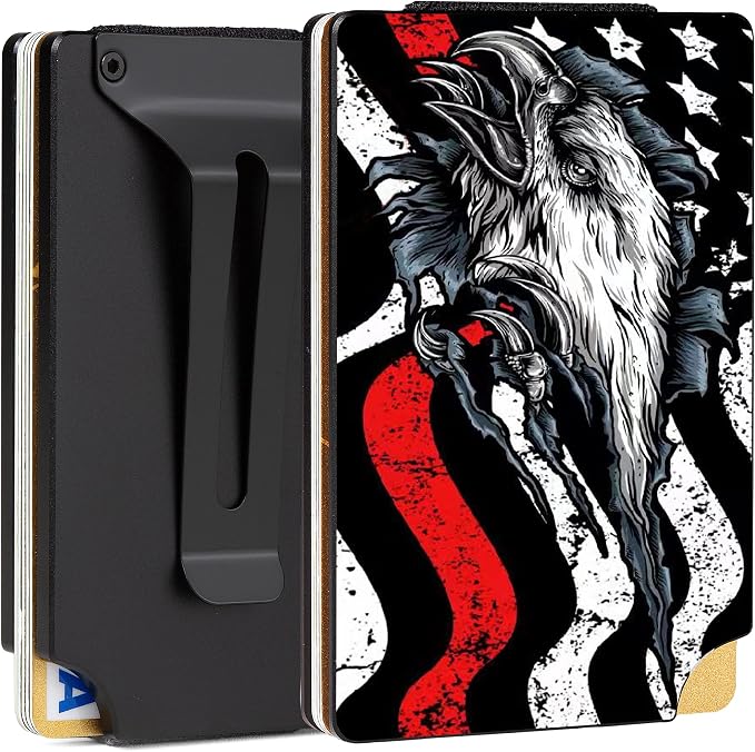 Slim Wallet for Men,RFID Blocking Minimalist Metal Wallet, Money Clip/Cash Holder, Front Pocket Aluminum Credit Card Holder, Ideal Gift for Men,Redline-American USA Flag - Image 2