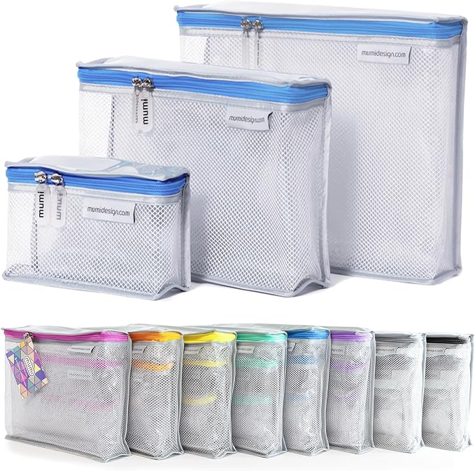 MUMI Travel Toiletry Bag Set of 3 - Clear TSA Approved, Blue | Water-resistant makeup organizer pouches for skincare, cosmetics & travel accessories by MUMI