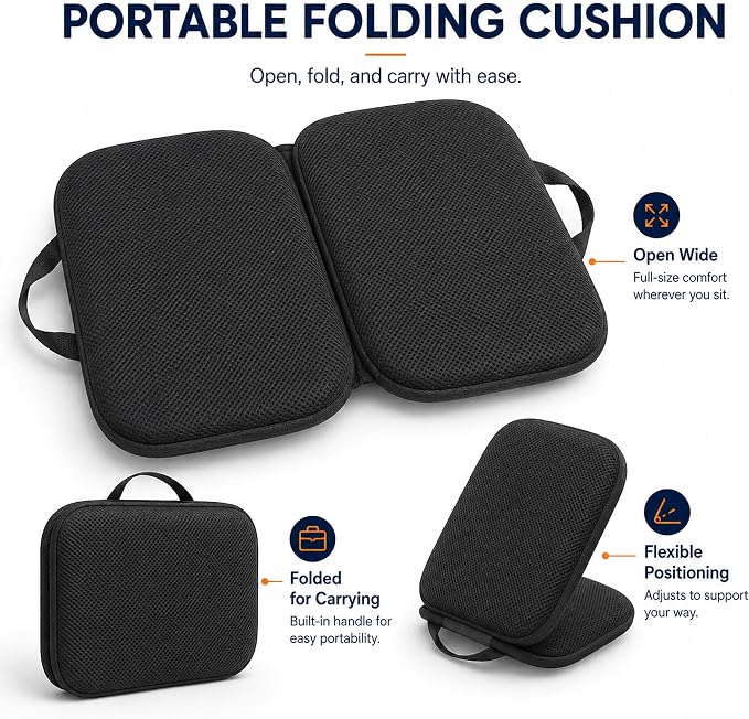 3 in 1 Foldable Gel Seat Cushion Featured with Memory Foam Breathable Seat Cushion for Pressure Relief (Size: 18.5“ x 15" x 2"，Black Mesh) - Image 6