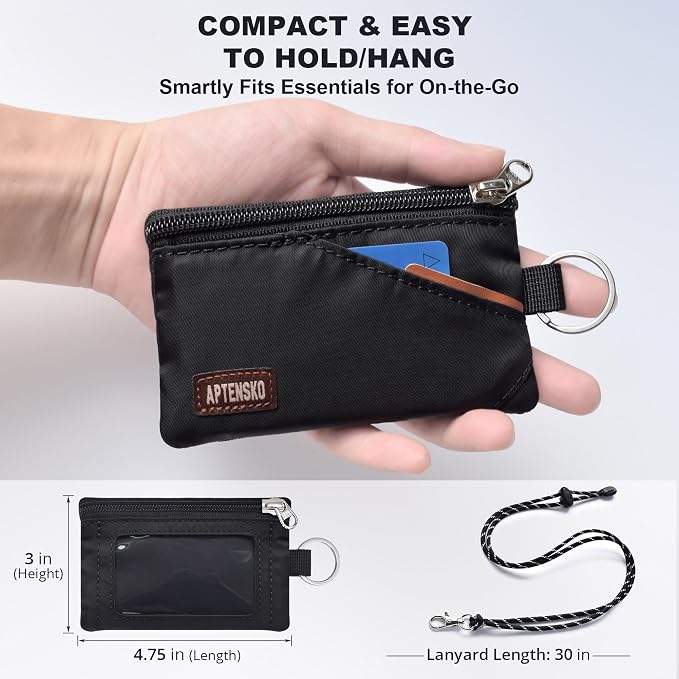 RFID Blocking Travel Wallet with Adjustable Lanyard, Small Nylon Zipper Pouch and Badge Holder for ID, Credit Cards, Cash, Keys, Commuters (Black) - Image 4