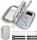 Double Layer Cable Organizer Bag for 3ft+ Cords Light Gray | Water-resistant Oxford pouch with padded lining and 8 compartments. Keeps chargers and power banks compact and organized. by Woyinger