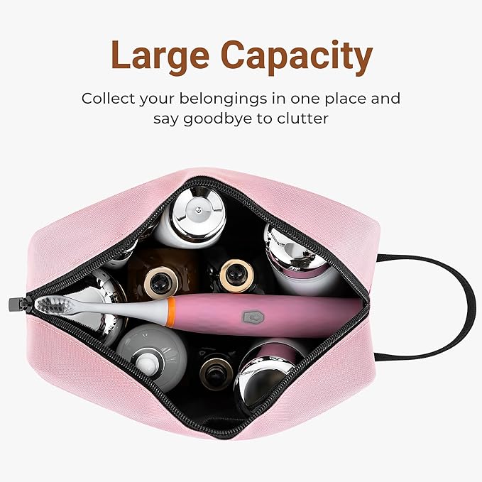 Elviros Travel Toiletry Bag for Women and Men, Lightweight Makeup Bag Hanging Dopp Kit with Compartment Cosmetic Organizer Small Tool Bag Travel Essentials,Gifts for Women(Pink) - Image 2