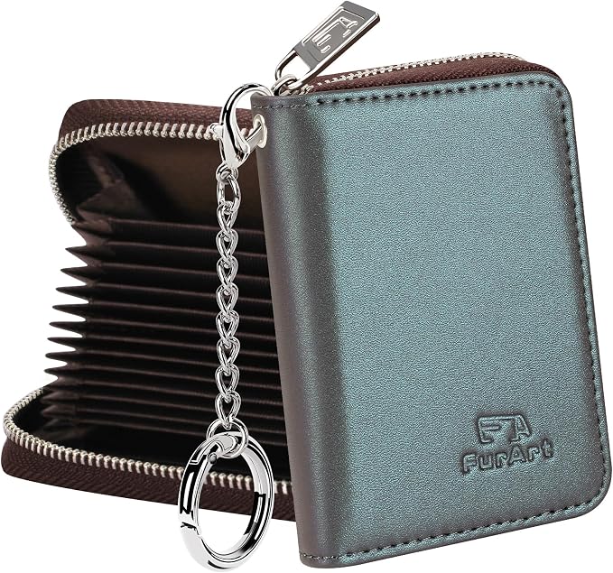 FurArt Zipper Wallet Women RFID Credit Card Holder keychain Wallet | ID Window RFID Blocking Compact Small business 15/16 slots by FurArt