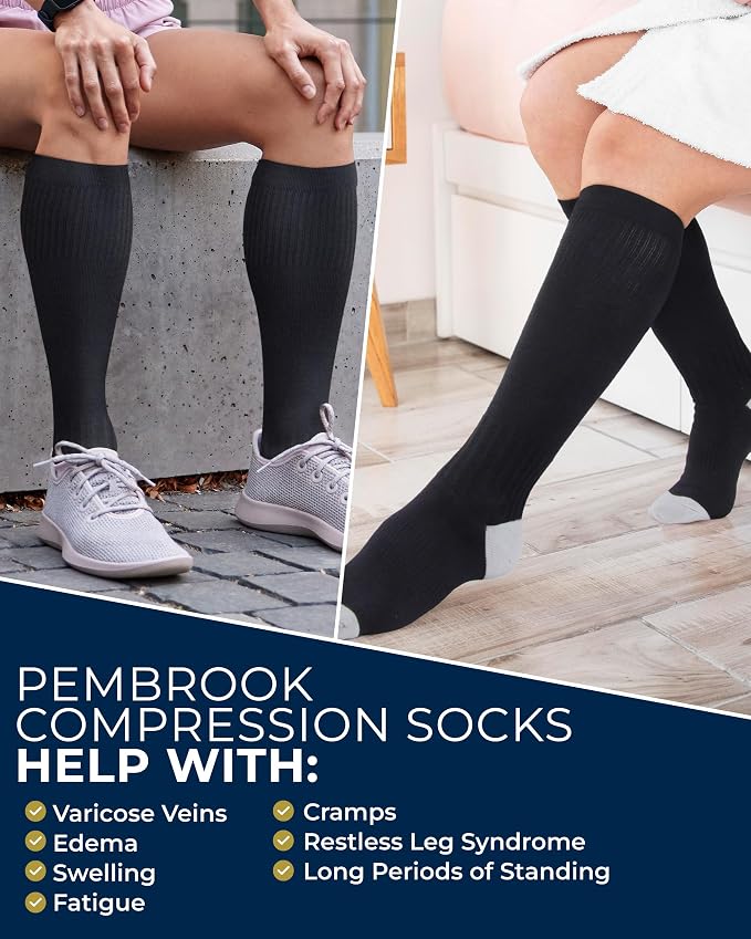 Pembrook® Light Compression Socks for Women - 3 Pairs | 8-15 mmHg Cotton Compression Socks for Pregnancy, Knee High Comfort - Image 5