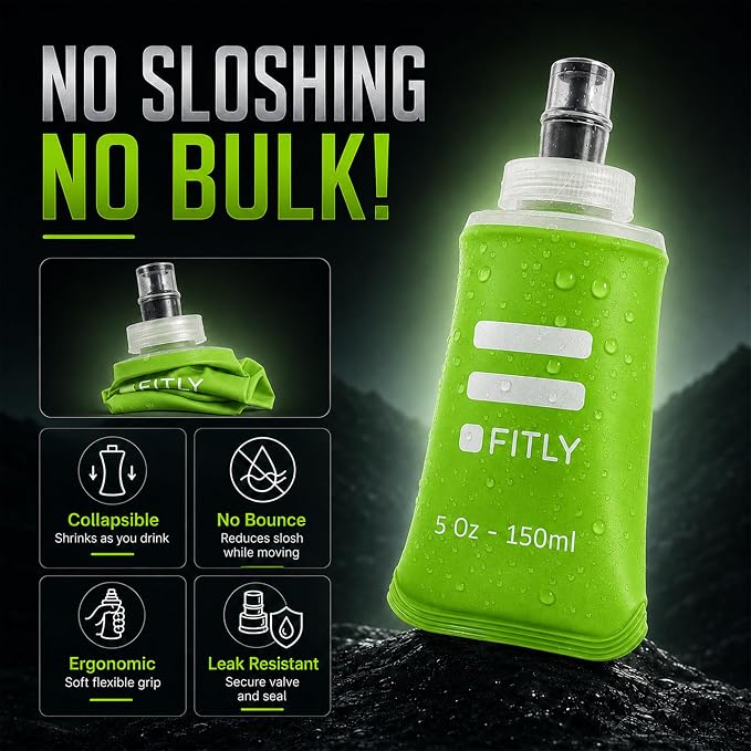 FITLY Soft Flask - Shrink As You Drink Soft Water Bottle for Hydration Pack - Folding Water Bottle Ideal for Running, Hiking, Cycling, Climbing & Rigorous Activity - Image 4