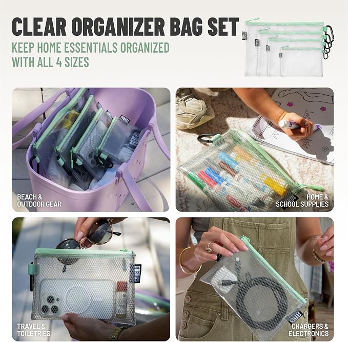 Air Production Multi‑Size Clear Zipper Pouch (4‑Pack) – Cable Organizer & Travel Gear Bag for Electronics, Camera Accessories, Tool Pouch & Small Tech Storage (Mint Green) - Image 2