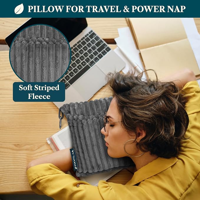 PAVILIA Travel Blanket Pillow, Soft Ribbed Fleece Airplane Blanket, Gray | 65x40, Compact Packable Plane Throw with Bag, Luggage Strap and Back Pocket, Cozy Flight Essentials Travelers Camping Gift - Image 5