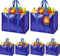 Reusable Grocery Bags, Waterproof & Foldable Shopping Bags Stand Upright | Heavy Duty Shopping Tote Bags, Waterproof & Foldable with Long Handles for Bulk Shopping, Versatile Storage 6 Pack-33L by WiseLife