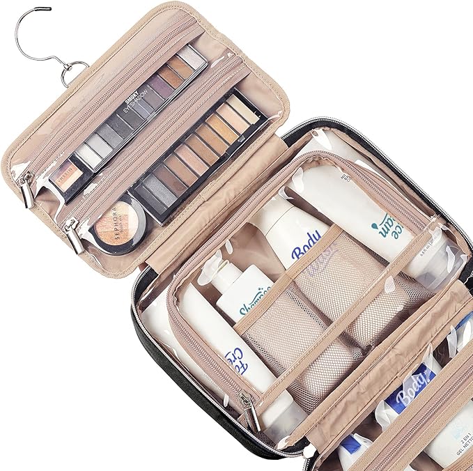 NISHEL Travel Toiletry Bag for women, Portable Hanging makeup Organizer | for Travel-Sized Shampoo, Conditioner, Brushes Set, makeup Accessories, Medium Size, Black - Image 4