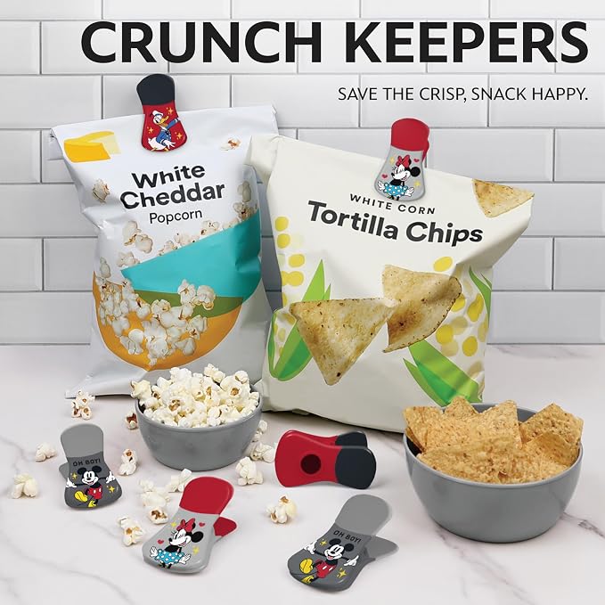 Disney Mickey & Friends Magnetic Chip Clips, Set of 6 | Airtight food storage bag clips for snack, cereal, and coffee bags, great for pantry and fridge, magnet displays kids artwork - Image 2