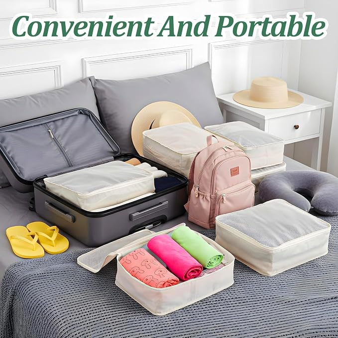 Kifmurase 12 Pcs Packing Cubes for Suitcase Travel Luggage Organizers Bulk Large Mesh Clothing Underwear Bags Foldable Laundry Bags for Hiking Camping Backpacking Clothes Accessories (Beige) - Image 5