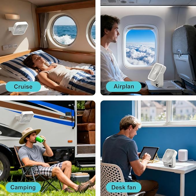 Cruise Fan, Cruise Approved Magnetic Fan, Upgraded 5000mAh Rechargeable & Plug-In, Cruise Must Haves Essentials 2026, 5-Speed Adjustable Portable Travel Fan Magnetically Cabin Ceiling Airplane RV - Image 7