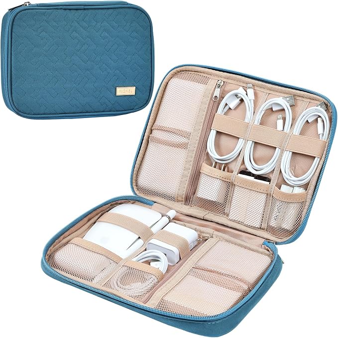 NISHEL Travel Cord Organizer, Electronic Cable Accessories Storage Bag | Bag for chargers, cables, phones, hard drives, USB devices and SD cards, ideal for travel and daily use, Lake-Blue by NISHEL